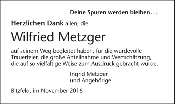 Traueranzeige von Wilfried Metzger 
