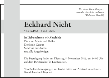 Traueranzeige von Eckhard Nicht 