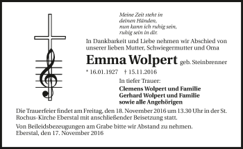 Traueranzeige von Emma Wolpert 