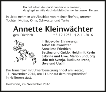 Traueranzeige von Annette Kleinwächter 