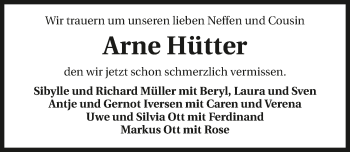 Traueranzeige von Arne Hütter 