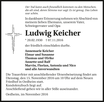 Traueranzeige von Ludwig Keicher 