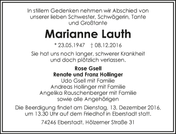 Traueranzeige von Marianne Lauth 