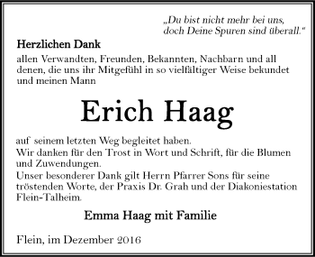 Traueranzeige von Erich Haag 