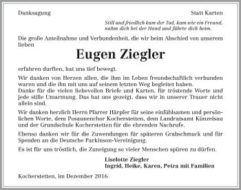Traueranzeige von Eugen Ziegler 