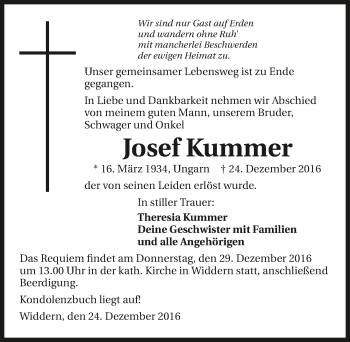 Traueranzeige von Josef Kummer 