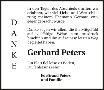 Traueranzeige von Gerhard Peters 