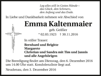 Traueranzeige von Emma Kaltenmaier 