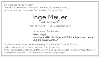 Traueranzeige von Inge Meyer 