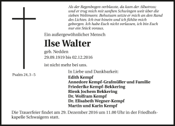 Traueranzeige von Ilse Walter 