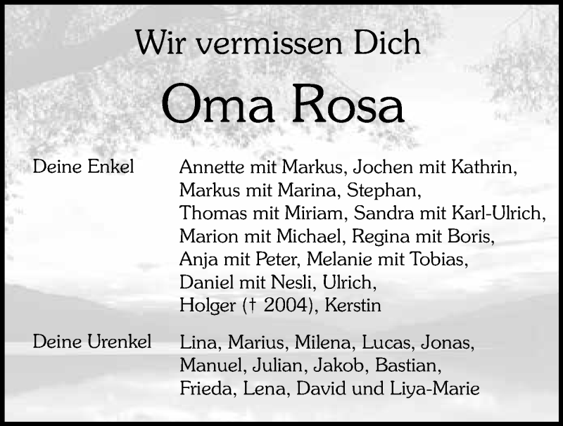  Traueranzeige für Rosa Neff vom 05.12.2016 aus 