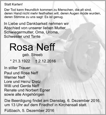 Traueranzeige von Rosa Neff 