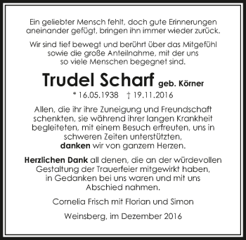 Traueranzeige von Trudel Scharf 