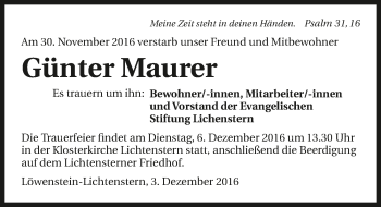 Traueranzeige von Günter Maurer 