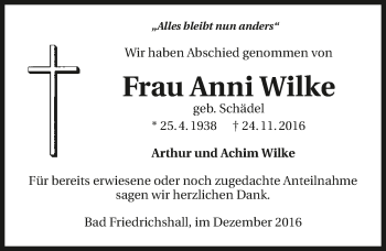 Traueranzeige von Anni Wilke 