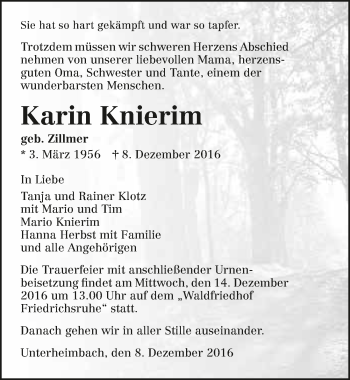 Traueranzeige von Karin Knierim 