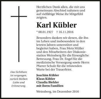 Traueranzeige von Karl Kübler 