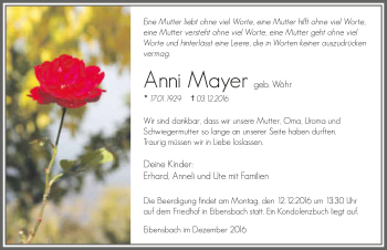 Traueranzeige von Anni Mayer 