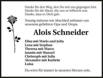 Traueranzeige von Alois Schneider 