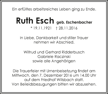 Traueranzeige von Ruth Esch 