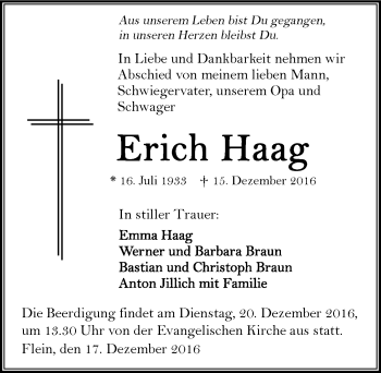 Traueranzeige von Erich Haag 