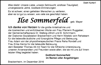 Traueranzeige von Ilse Sommerfeld 