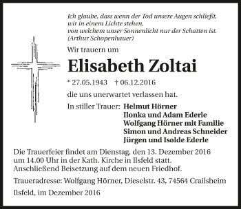 Traueranzeige von Elisabeth Zoltai 