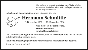 Traueranzeige von Hermann Schmittle 