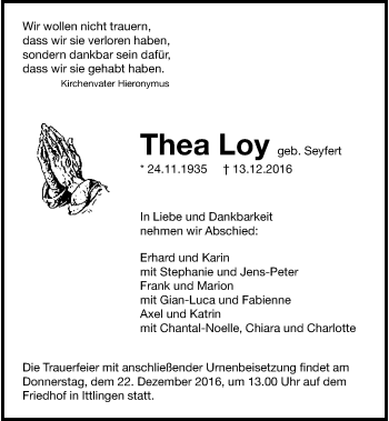 Traueranzeige von Thea Loy 