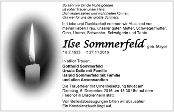 Traueranzeige von Ilse Sommerfeld 