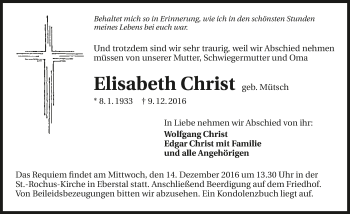 Traueranzeige von Elisabeth Christ 