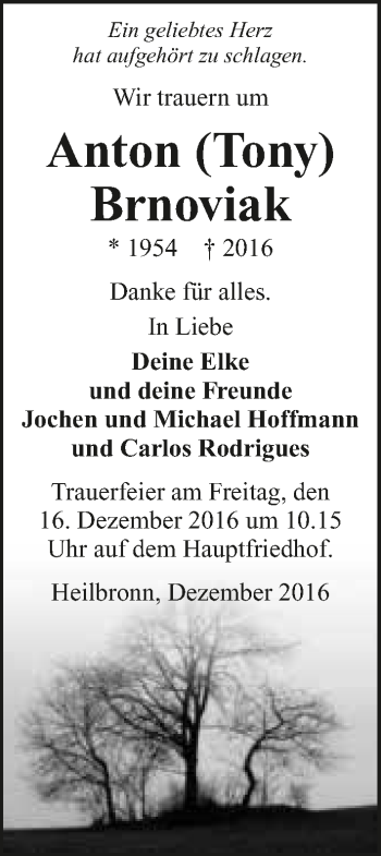 Traueranzeige von Anton Brnoviak 