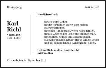 Traueranzeige von Karl Richl 