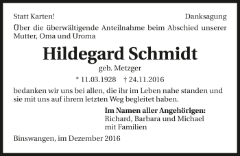 Traueranzeige von Hildegard Schmidt 