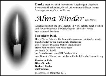 Traueranzeige von Alma Binder 