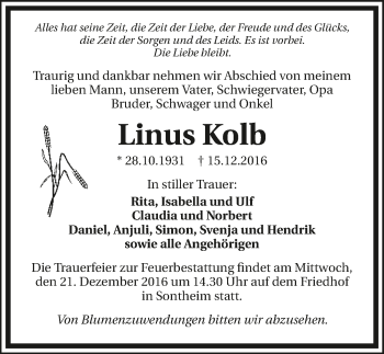 Traueranzeige von Linus Kolb 