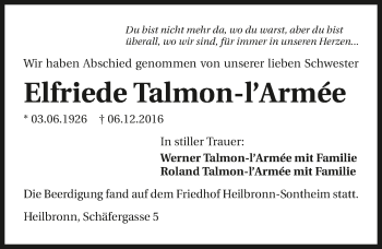 Traueranzeige von Elfriede Talmon-l´Armée 