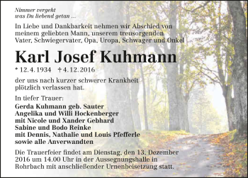 Traueranzeige von Karl Josef Kuhmann 