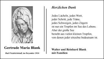 Traueranzeige von Gertrude Blank 