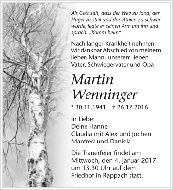 Traueranzeige von Martin Wenninger 