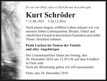 Traueranzeige von Kurt Schröder 
