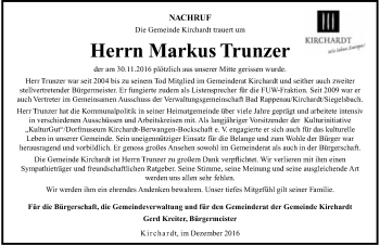 Traueranzeige von Markus Trunzer 