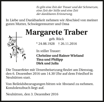 Traueranzeige von Margarete Traber 