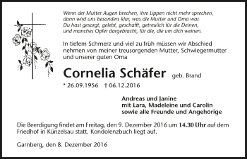 Traueranzeige von Cornelia Schäfer 