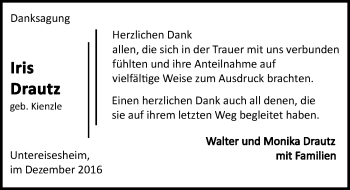 Traueranzeige von Iris Drautz 