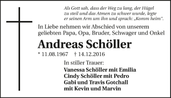 Traueranzeige von Andreas Schöller 