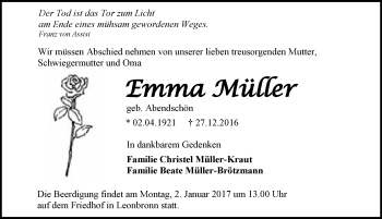 Traueranzeige von Emma Müller 