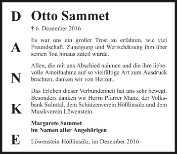 Traueranzeige von Otto Sammet 