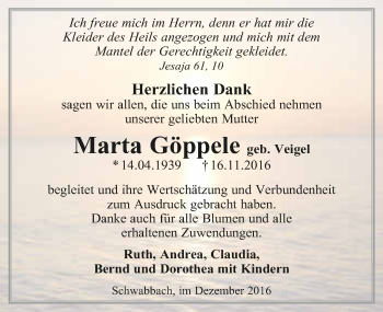 Traueranzeige von Marta Göppele 
