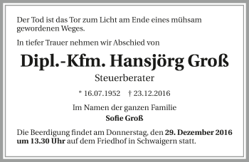 Traueranzeige von Hansjörg Groß 